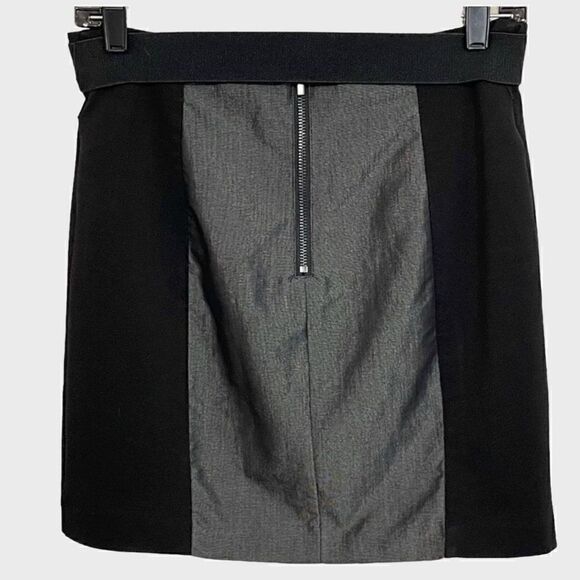 Bebe Black & Silver Stretchy Mini Skirt With Removable Elastic Belt Sz 8 - Picture 6 of 12